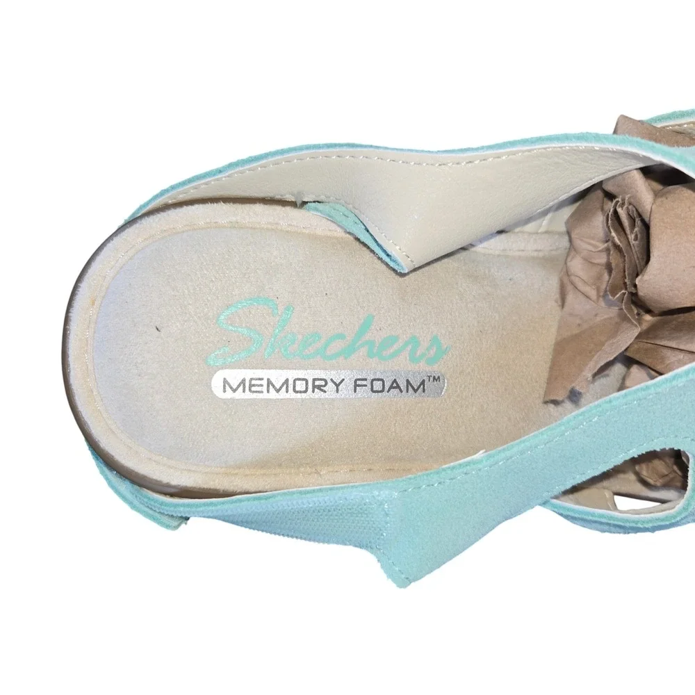 Skechers Memory Foam Wedge Sandals Strappy Aqua Casual Comfort Womens‎